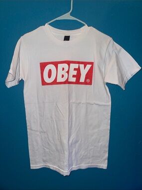 Obey White Short Sleeve Tee with Red Box Logo